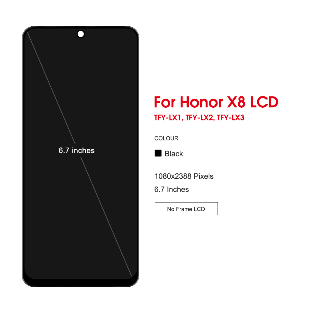 6.7'' For Honor X8 4G LCD Display Touch Screen Digitizer Assembly For Honor X8 2022 TFY LX1 LX2 LX3 Display With Frame Original. 
