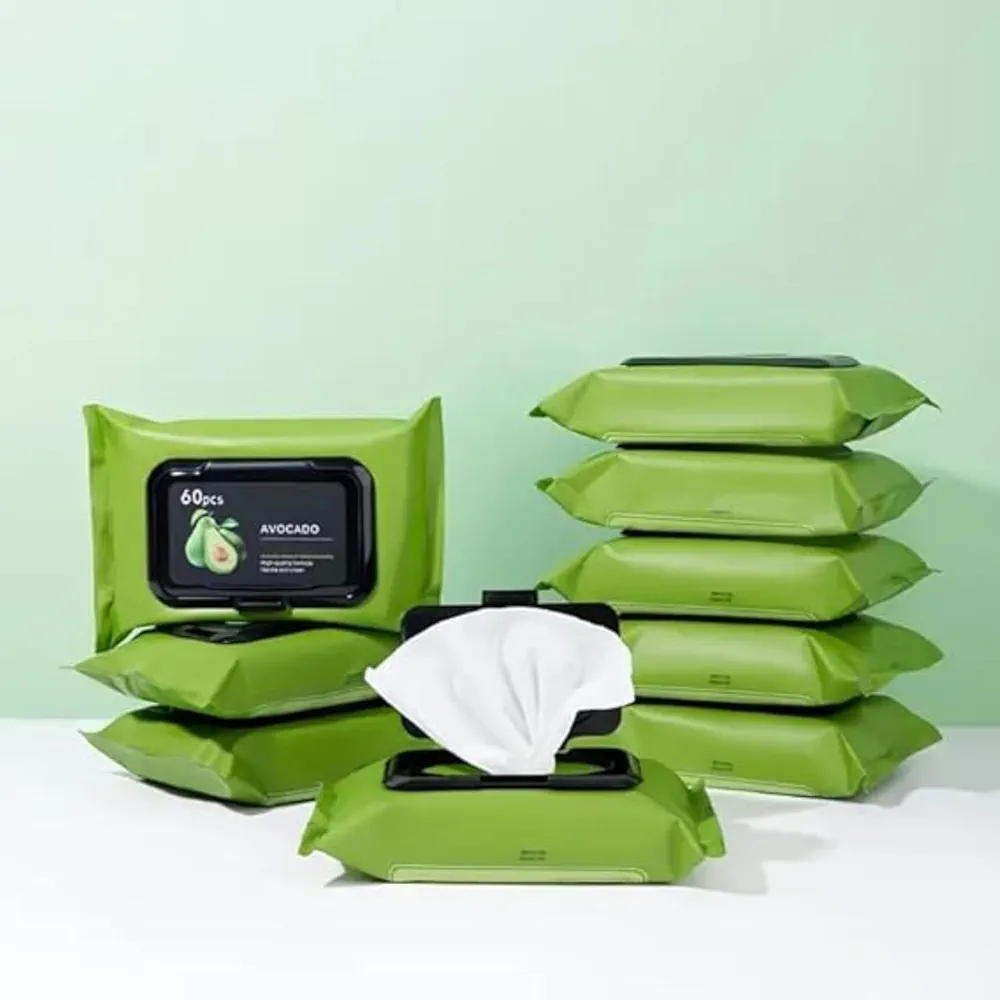 SHOPYSTAR Avocado Deep Cleansing & Moisturizing Makeup Remover Facial Wipes with Cucumber & Vitamin E -Hydrating, Refreshing, Soothing - Suitable For All Skin Types - Pack of (1box × 60 pice). 