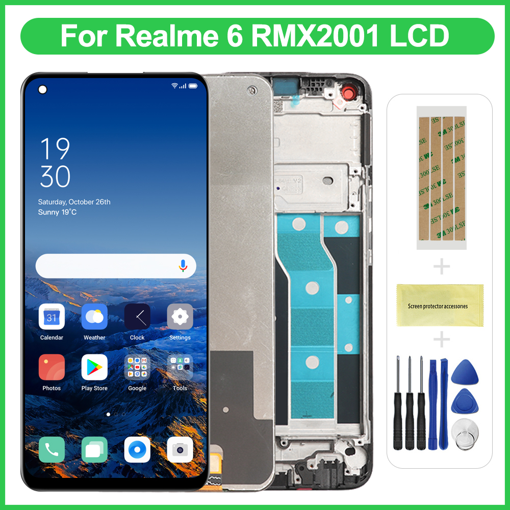 6.5"Original For OPPO Realme 6 LCD Display Touch Screen Digitizer With Frame Replacement Parts For OPPO Realme 6 Display RMX2001