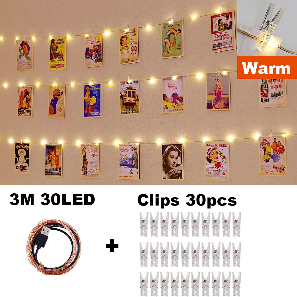 Photo Clip String Lights LED Fairy Lights Picture Clips USB Powered String Light with Clips for Bedroom Christmas Party Decor. 