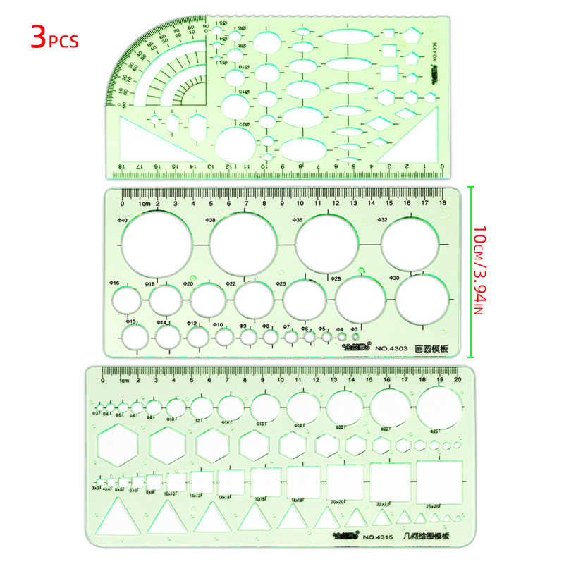 Circle Template Measurement Geometry Ruler Geometric Drawing Template Ruler Scale Drawing Shape Office and School Building 3PCS. 