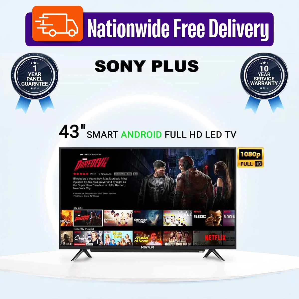 SONY PLUS 43 android version 11 Ram 2GB/16GB SMART HD TV with Free Delivery