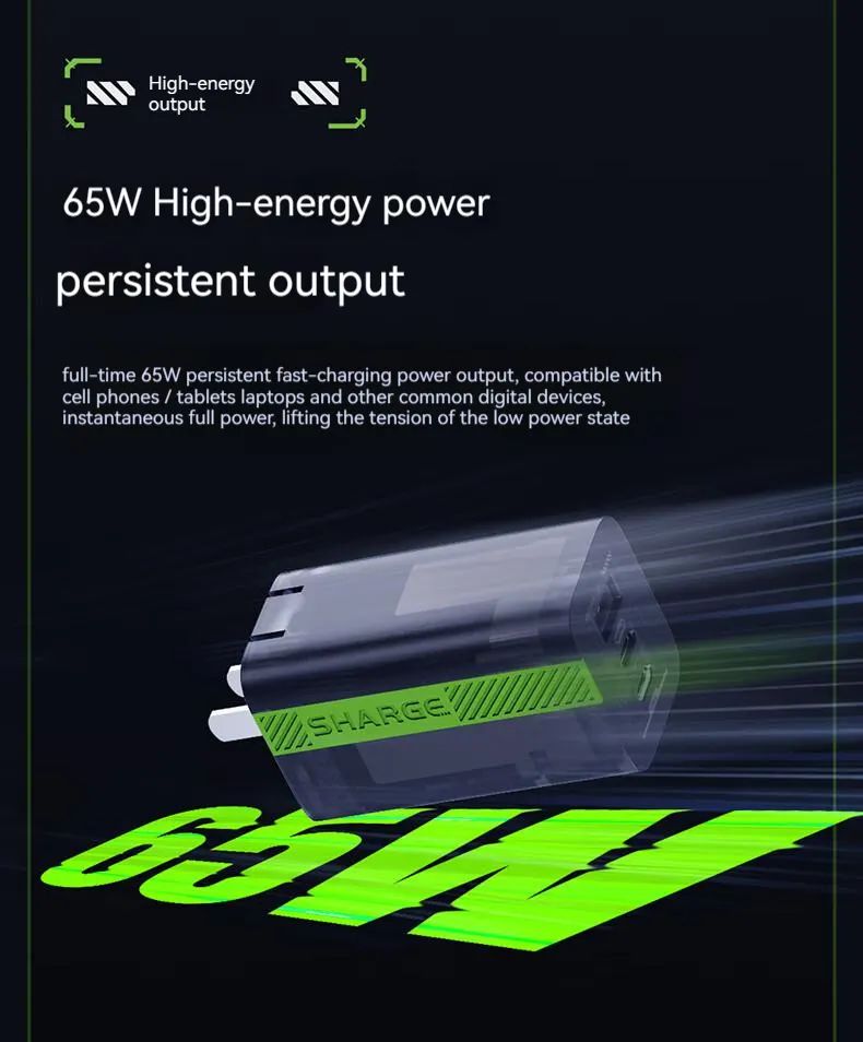Sharge/Shargeek 65W gallium nitride type-c charger PD multi-port fast charge laptop 65W charging head 2C1A global product ( 1 year replacement warranty. 