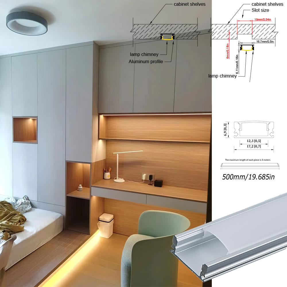 17x7mm (5pcs) 0.5m U Shape Aluminum Extrusion Profile Channel with PC Diffuser and Accessories Do Not Include Led Strips. 