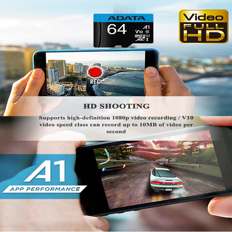 ADATA Micro SD Card Memory Card 32GB MicroSDHC 64GB MicroSDXC MicroSD C10 A1 TF Flash Cards Cartao De Memoria for Phone. 