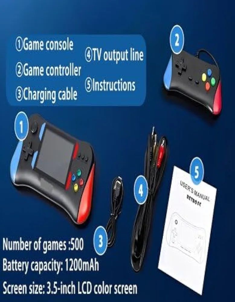 X7M 3.5 inch Game Console Built-in 500+ Video Games TV Support with AV Cable Output and 1 Joystick Rechargeable Game Box (Black). 