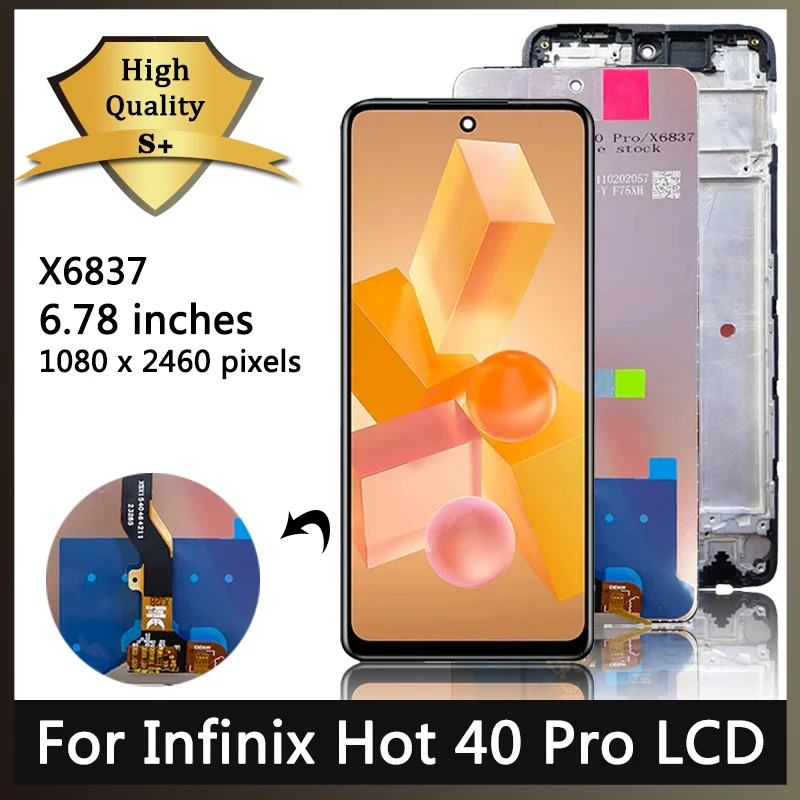 6.78" Original For Infinix Hot 40 Pro X6837 LCD Display Touch Screen Digitizer Assembly Parts Hot40Pro Display With Frame