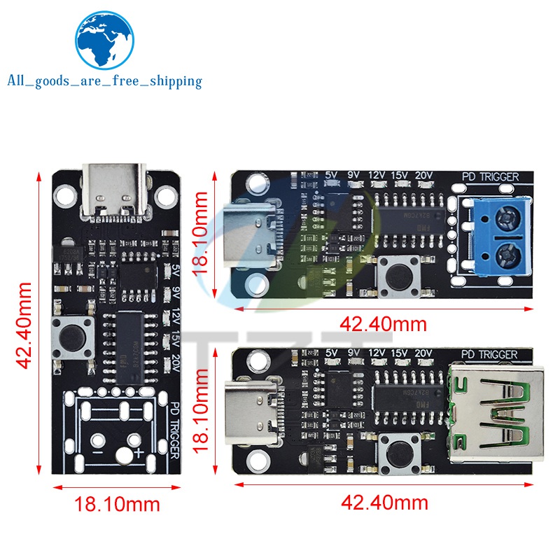 DIYTZT 100W 5A USB-C Fast Charge Trigger Module PD/QC Decoy Board Fast Charge USB Type-c PD 2.0 3.0 Power Delivery Boost Module. 