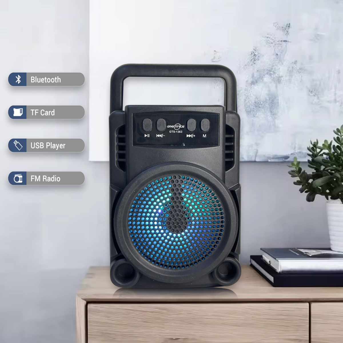 Bluetooth Speaker Gts-1362 Rechargeable Extra Bass Wireless Portable Speaker Mini Style 3 Inch Tws,Fm,Usb Audio Player - Speaker - Portable Table