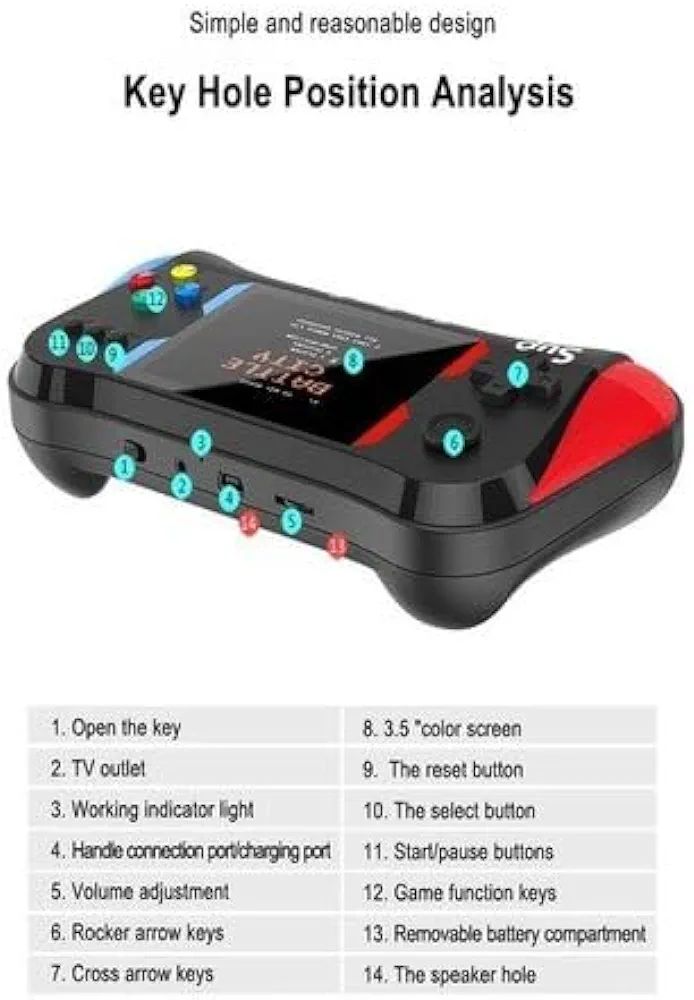 X7M 3.5 inch Game Console Built-in 500+ Video Games TV Support with AV Cable Output and 1 Joystick Rechargeable Game Box (Black). 