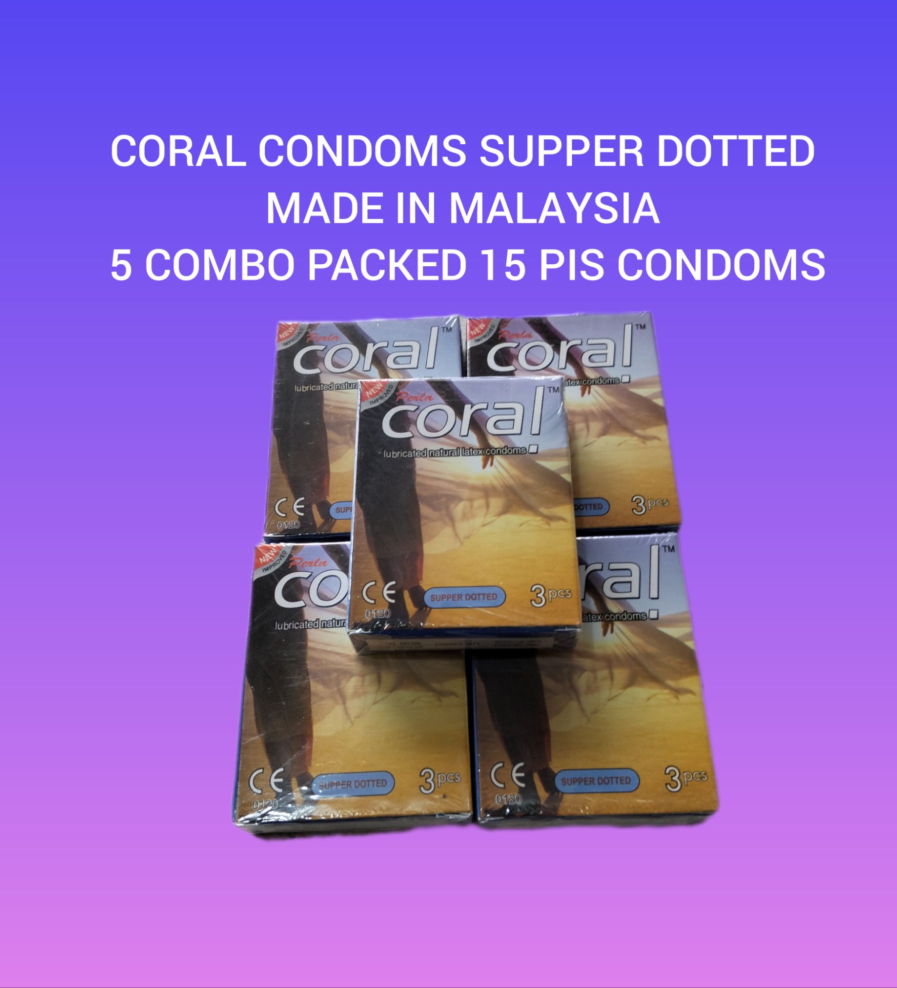Coral Condoms supper dotted Made in Malaysia 5 combo packed 3s (3×5=15) pis