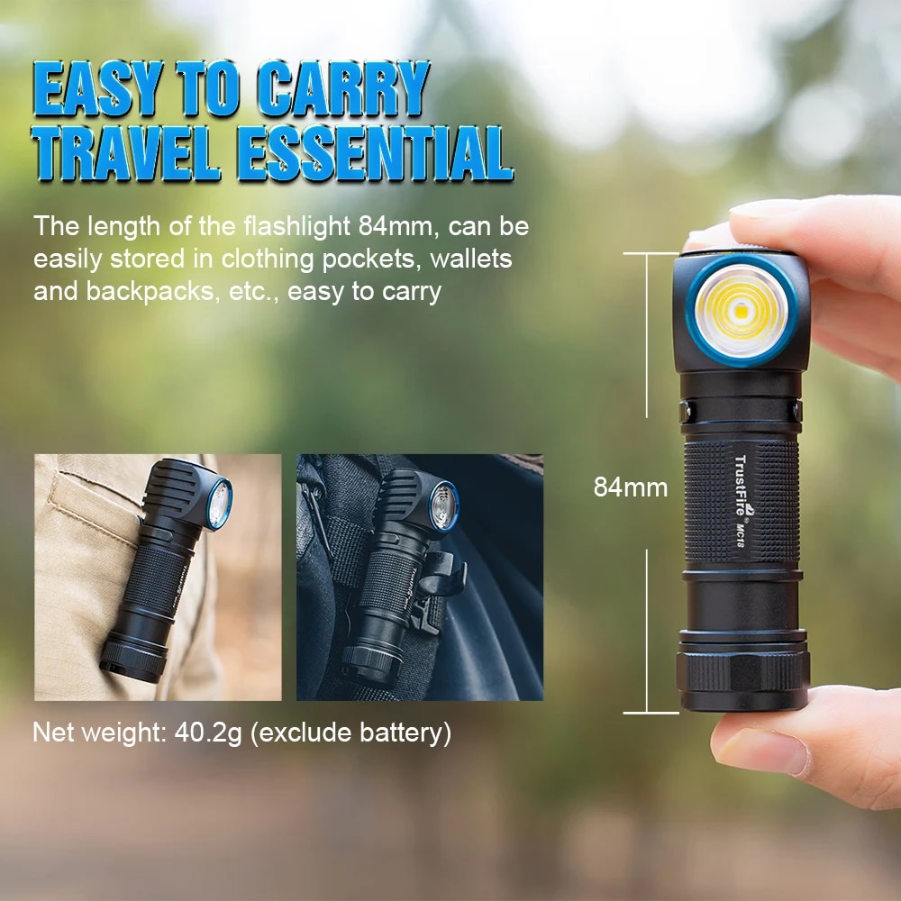 Trustfire MC18 LED Headlamp 1200lm 18650 Magnetic Rechargeable Headlight Flashlight with Power Indicator Magnet Tail for Fishing. 