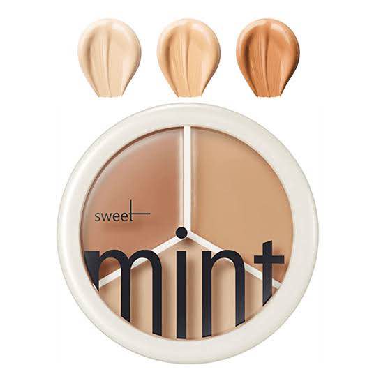 Sweet Mint Concealer, Tri-color Concealer Palette of Covers Acne Marks Dark Circles. 