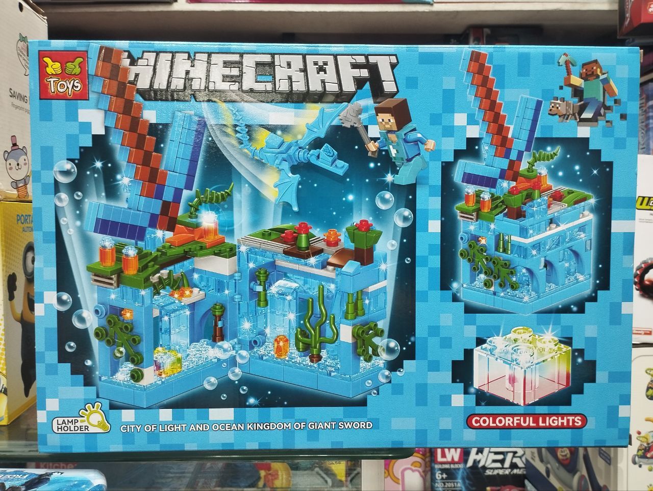 353 Pcs Constructor Minecraft Colorful Lights Underwater Castle Toy. 
