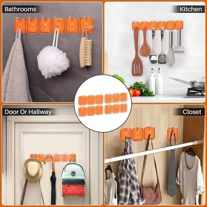 Transparent wall Hooks Without Drill Hanger 6 Piece