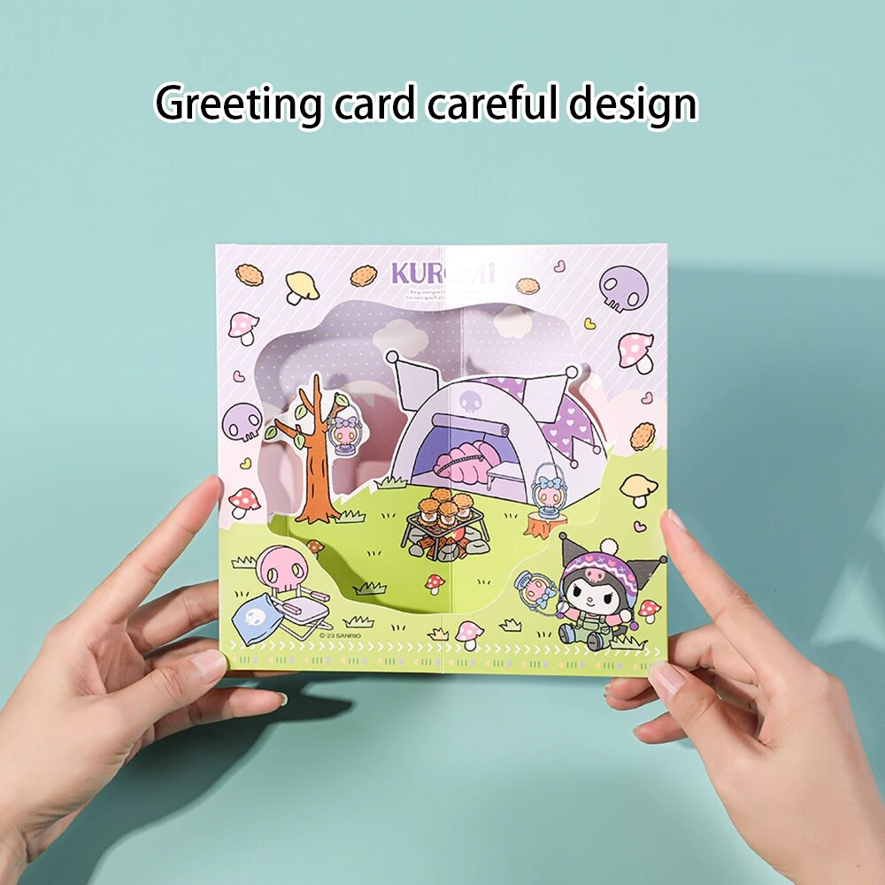 Sanrio Message Card With Envelope Closure Sticker Kuromi Mymelody Cinnamoroll Hellokitty Birthday Greeting Cards Girl Gifts. 