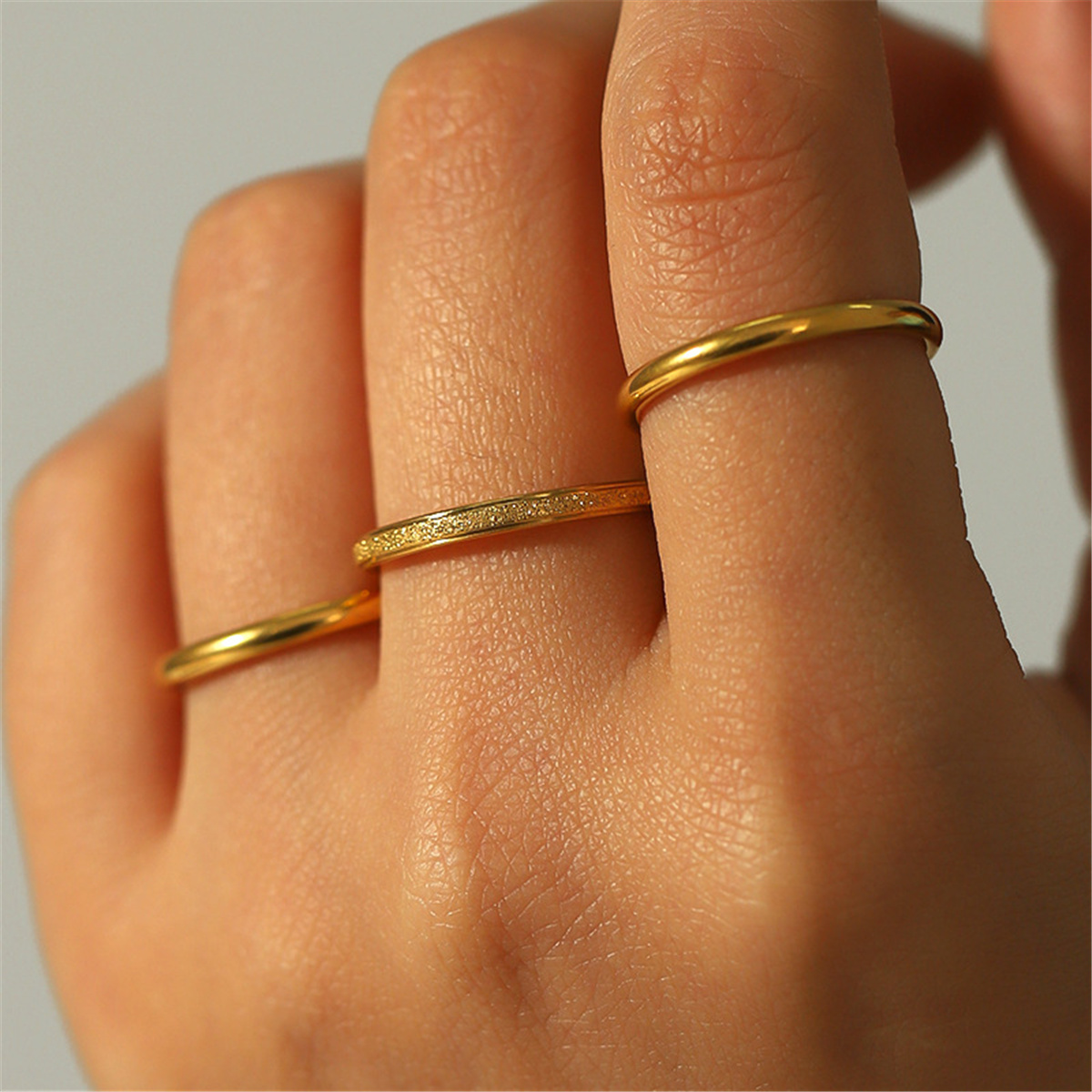 3Pcs/set Vintage 18K Gold Plated Stainless steel Rings for Women Fashion Jewelry Gift Simple Ring. 