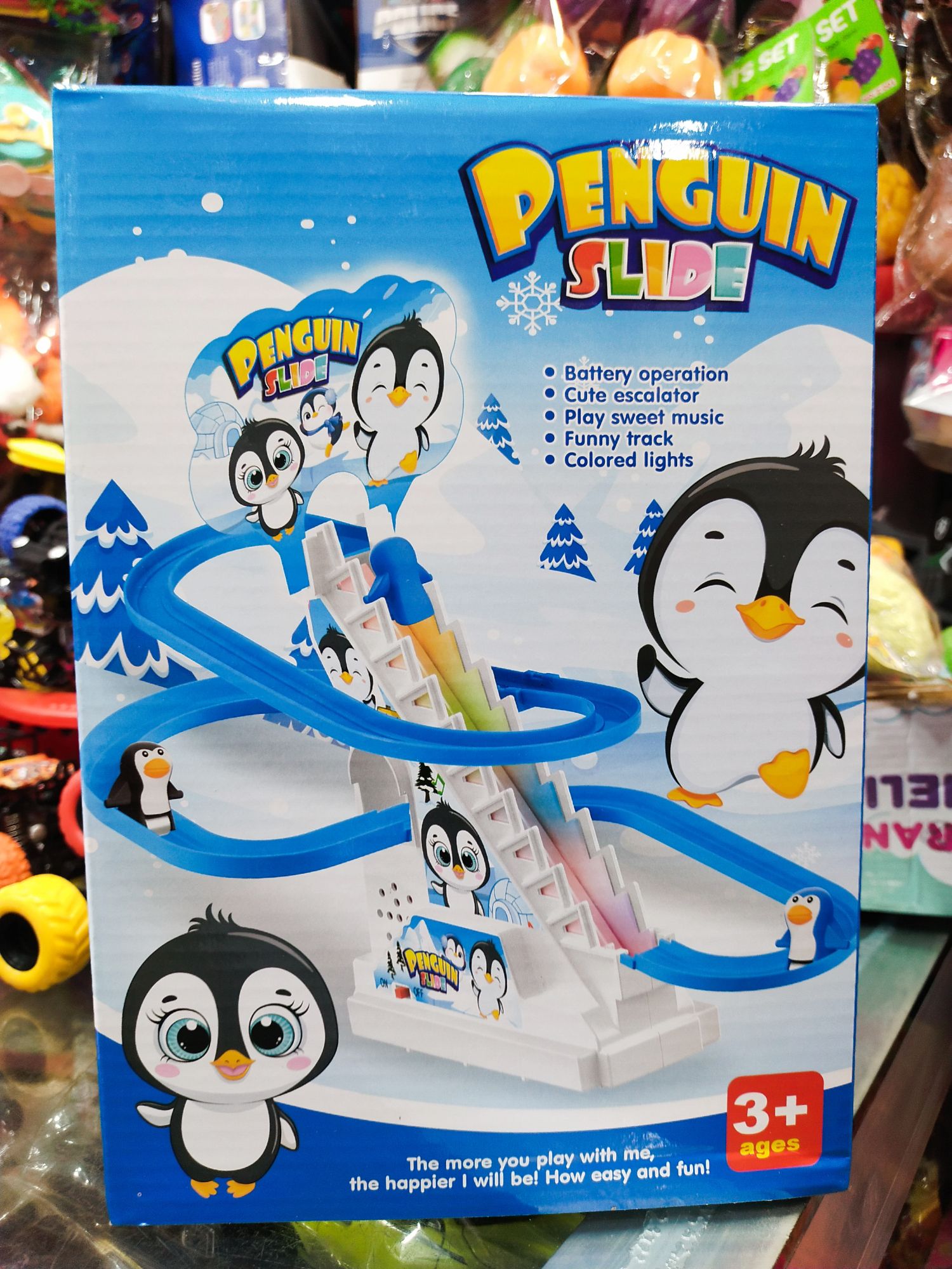 Penguin Race Set with Flashing Lights & Music On/Off Button for Quiet Play, Jolly Penguin Slide Playset