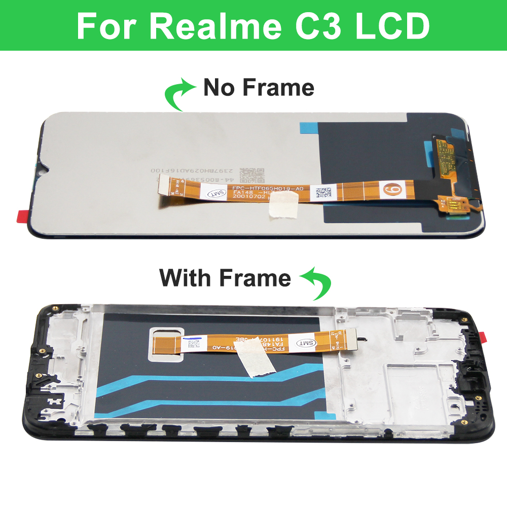 6.5'' For Realme C3 RMX2027 RMX2021 LCD Display With Frame Digitizer Touch Screen For OPPO Realme C3 Display Replacement. 