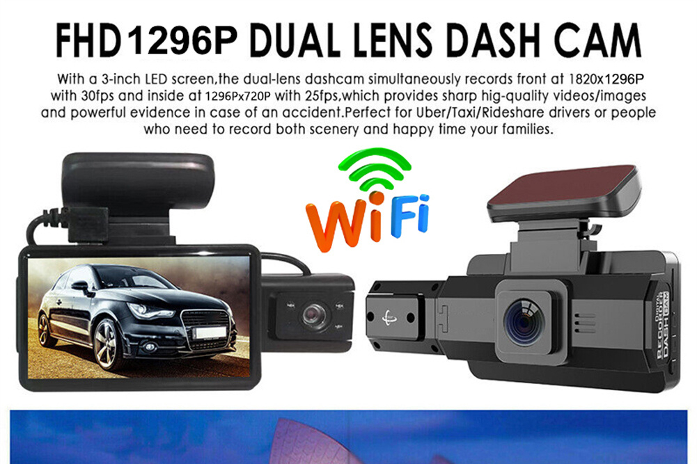 3 Channel Dash Cam 2 Lens Car Dvr Video Recorder with WiFi Black Box Dual Lens DVR with Rear View Camera 24H Parking Monitor. 