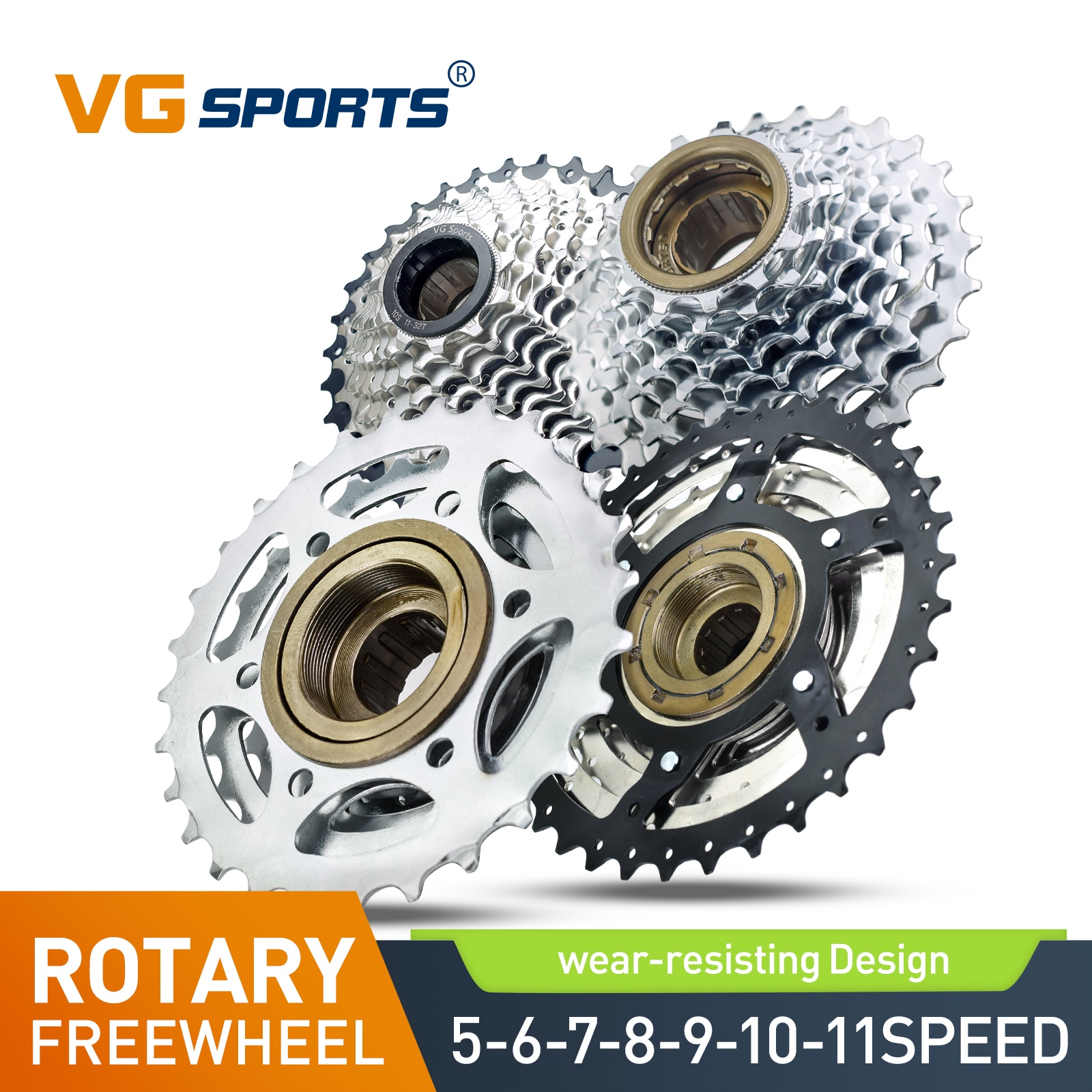 VG Sports Bike Sprocket 5/6/7/8/9/10/11 Speed Thread Freewheel 14-28T 13-28/32T 11-32/36T Cogs Compatible with rotary Hub. 