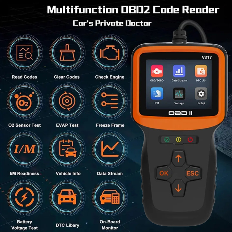 v317 OBD2 Scanner Professional Auto Engine System Diagnostic Lifetime Free Automotive DTC Lookup Code Reader Car Diagnostic Tool. 