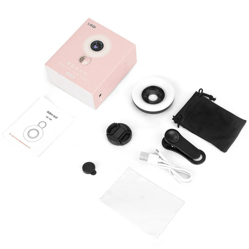 Phone Fill Light 15X Macro Lens Mobile Phone HD Camera Lens with LED Ring Flash Light Smartphone Selfie Live Lamp Fill Light. 
