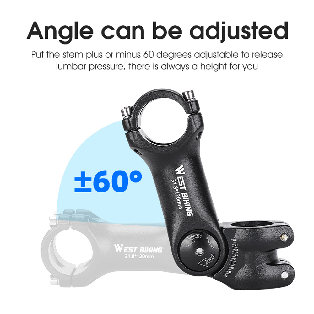 WEST BIKING Adjustable Bicycle Handlebar Stem Variable 60 Degree Angle Bike Handlebar Riser Road Bike Front Fork Stem Adapter. 