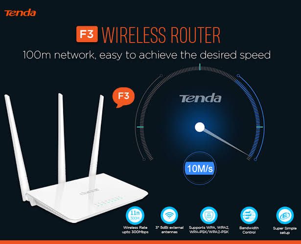 Tenda f3 300mbps 3 Antennas Easy Setup Wireless Router with officials warranty. 
