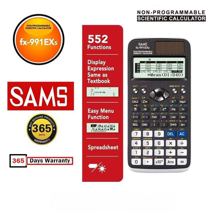 1 Year Warranty  SAMS FX-991EXs Scientific Calculator With 552 Functions/Non-programmable Scientific Calculator/ Solar & Battery – Black Color. 