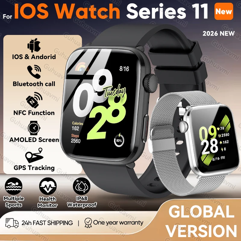 2026 New IOS Series 11 Smart Watch Bluetooth Call Tracking NFC HeartRate IP68 Waterproof Sport Fitness Smart bracelet Unisex