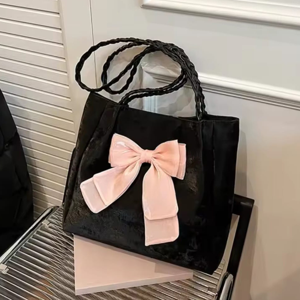 Bows Versatile Casual Hand-held Tote Bag Women's Bag Simple Spacious Trendy Crossbody Bag Commuter Bag