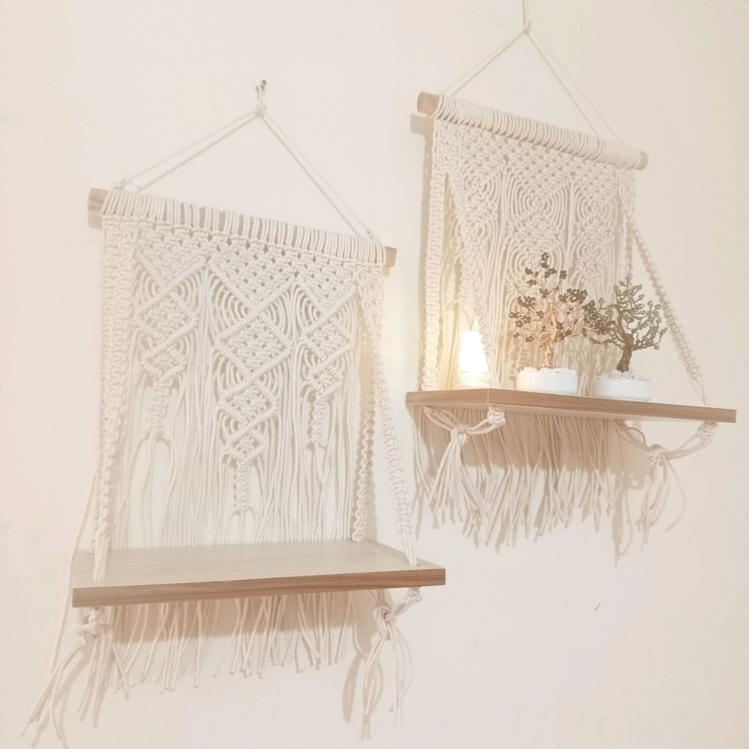 Handmade Boho Macrame Wall Hanging Shelf Cotton Non Foldable Decor. 