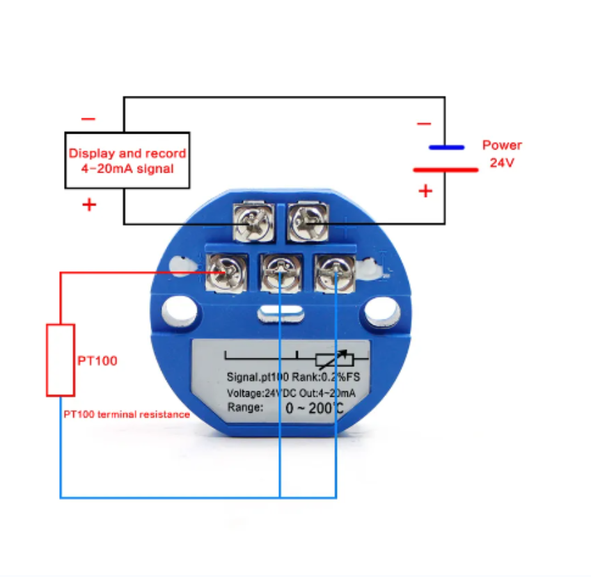 PT100 to 4-20mA -50-600 degree Celsius Thermal Resistance Converter RTD Input 4-20mA Output Head Mounted Temperature Transmitter. 