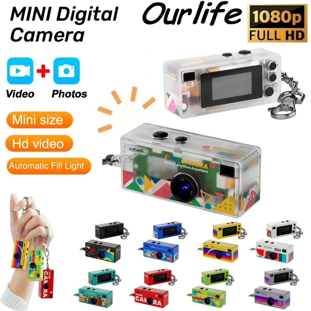 Ourlife Thumb Keychain Camera 0.96inch Mini Action Camera Retro Support Memory Card 1080P Very Small Camcorder Video Recorder