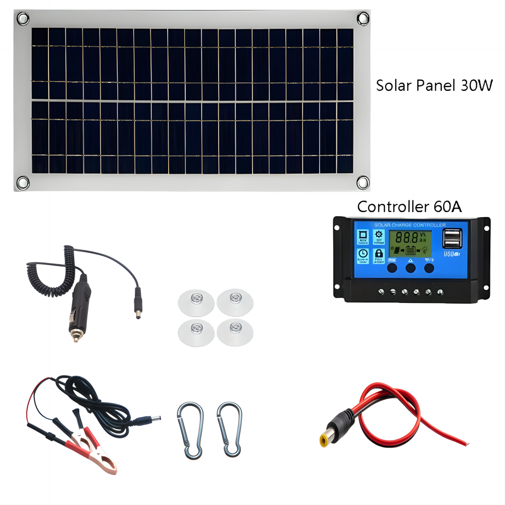 1 set, 30 Watt solar panel with 12V/24V controller for charging batteries for mobile phones, RVs, cars, MP3s, PADs, etc.. 