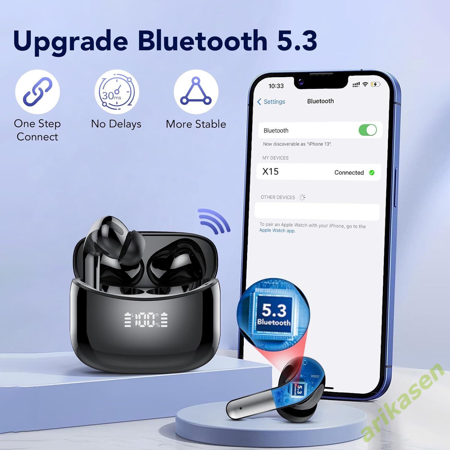 Wireless Bluetooth Earbuds Headphones 52 Hrs Playtime IPX7 Waterproof 4 Mic Call Noise Cancelling with LED Display Charging Case. 
