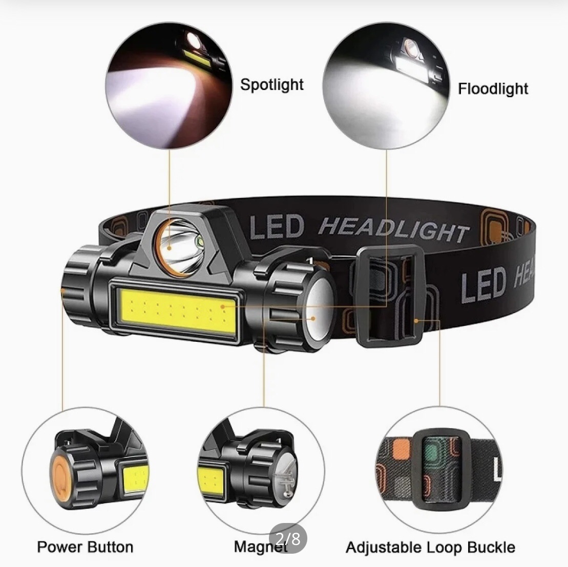 Rechargeable head lamp with usb charging high power. 
