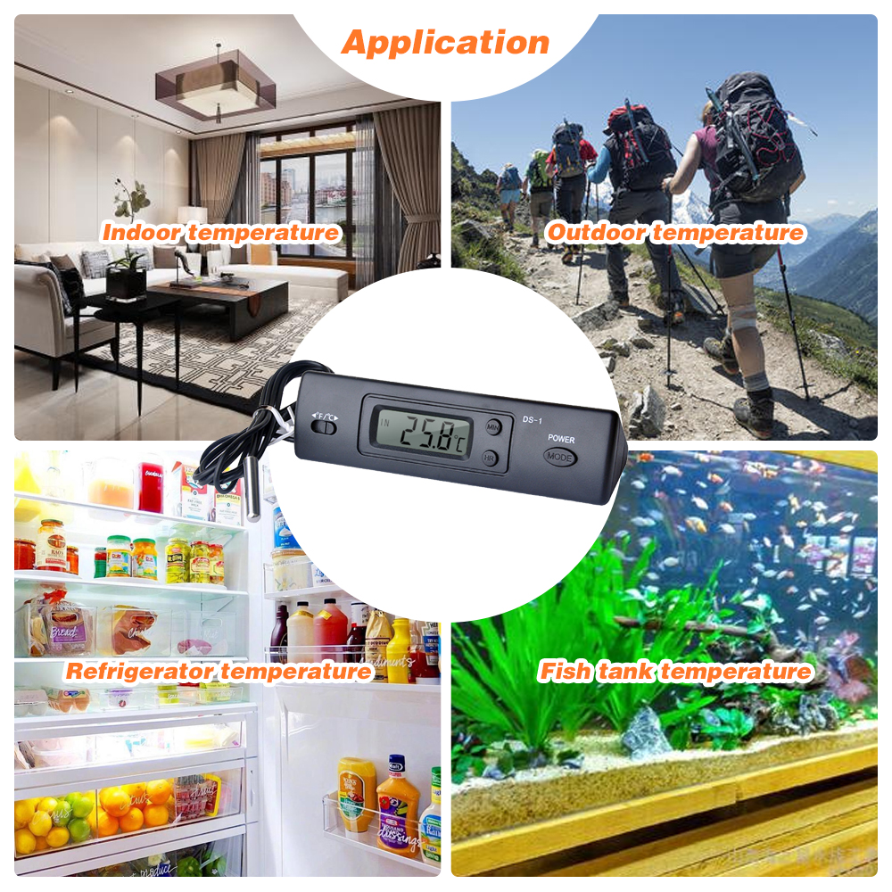 Mini Thermometer Electronic Digital Car Thermometer Indoor Outdoor Multi-Function Thermometer Time Temperature Display with Prob. 