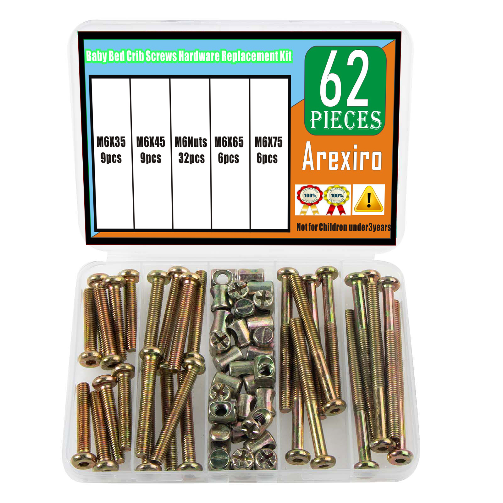 62pcs 6mm M6 Crib Screws Hardware Replacement Kit Baby Bed Frame