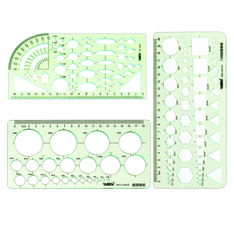 Circle Template Measurement Geometry Ruler Geometric Drawing Template Ruler Scale Drawing Shape Office and School Building 3PCS. 