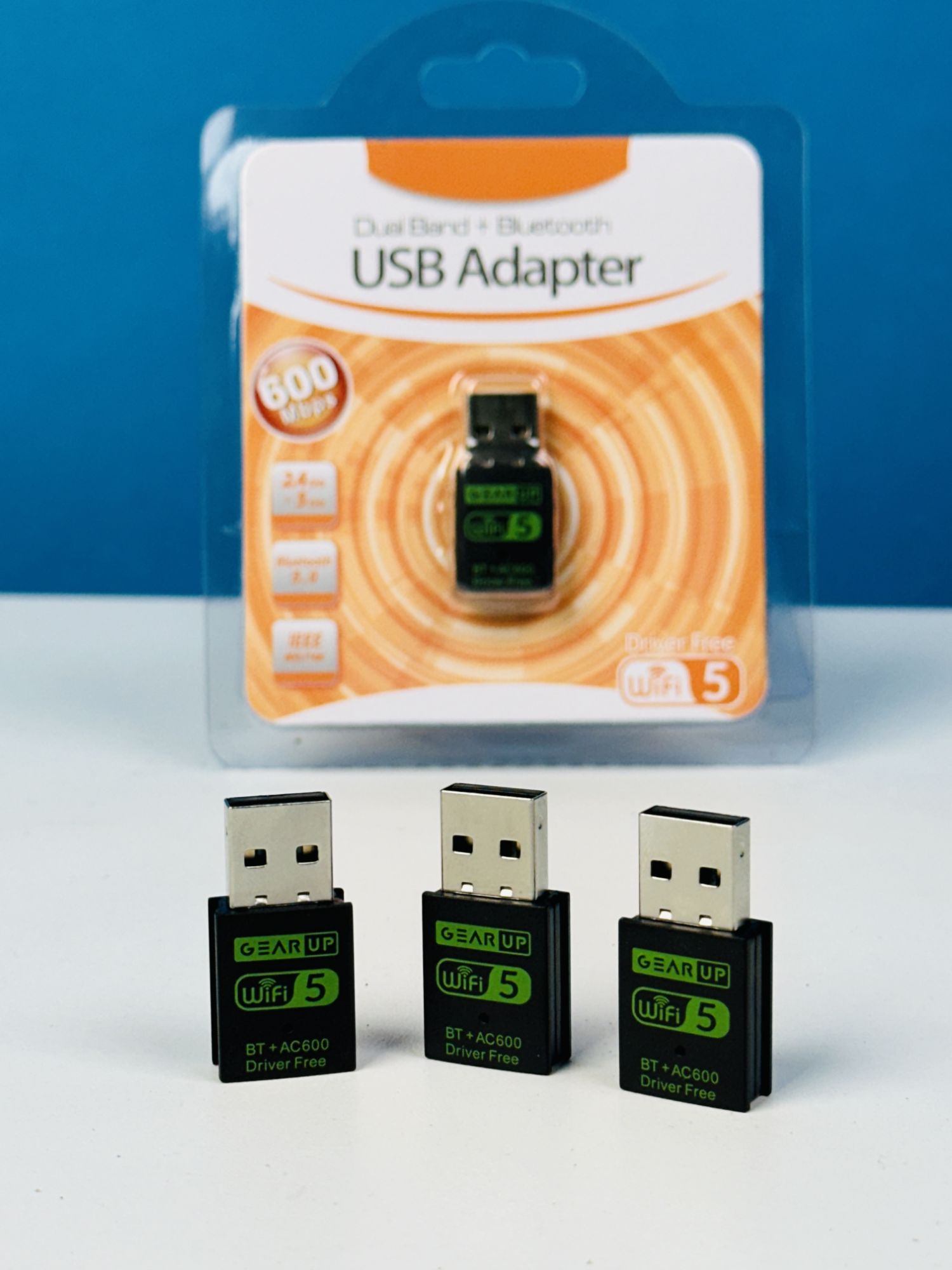 GearUP 600Mbps Dual Band WiFi + Bluetooth Adapter For Windows PC/Laptop- (Driver Free Version, WiFi Hotspot Supported, 2.4GHz + 5GHz). 