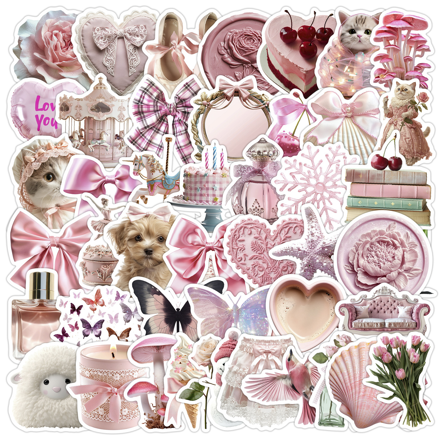 50Pcs Cute Pink Coquette Girl Aesthetic Stickers Notebook Laptop Phone ...