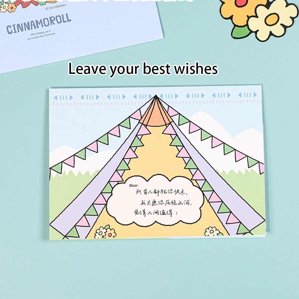 Sanrio Message Card With Envelope Closure Sticker Kuromi Mymelody Cinnamoroll Hellokitty Birthday Greeting Cards Girl Gifts. 