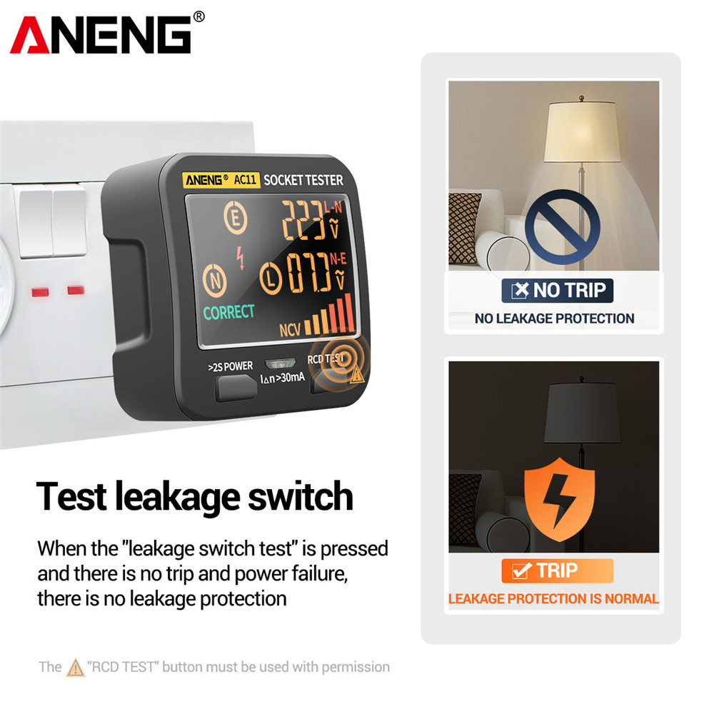 ANENG AC11 Digital Smart Socket Tester Voltage Test Socket Detector US/UK/EU/AU Plug Ground Zero Line Phase Check Rcd NCV test. 