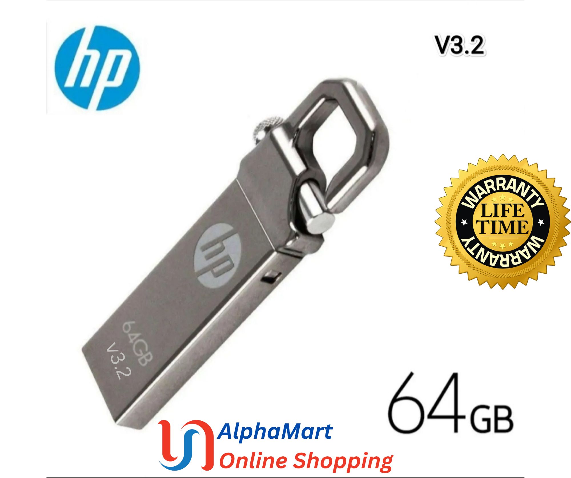 Hp pendrive 64gb v3.2 with lifetime guarantee and gives memo.