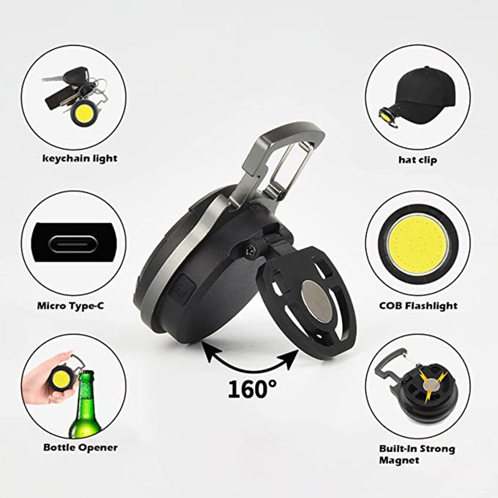 Portable COB Keychain Flashlight LED Mini Work Lights Floodlight Type C Rechargeable Bottle Opener Outdoor Camping Light. 