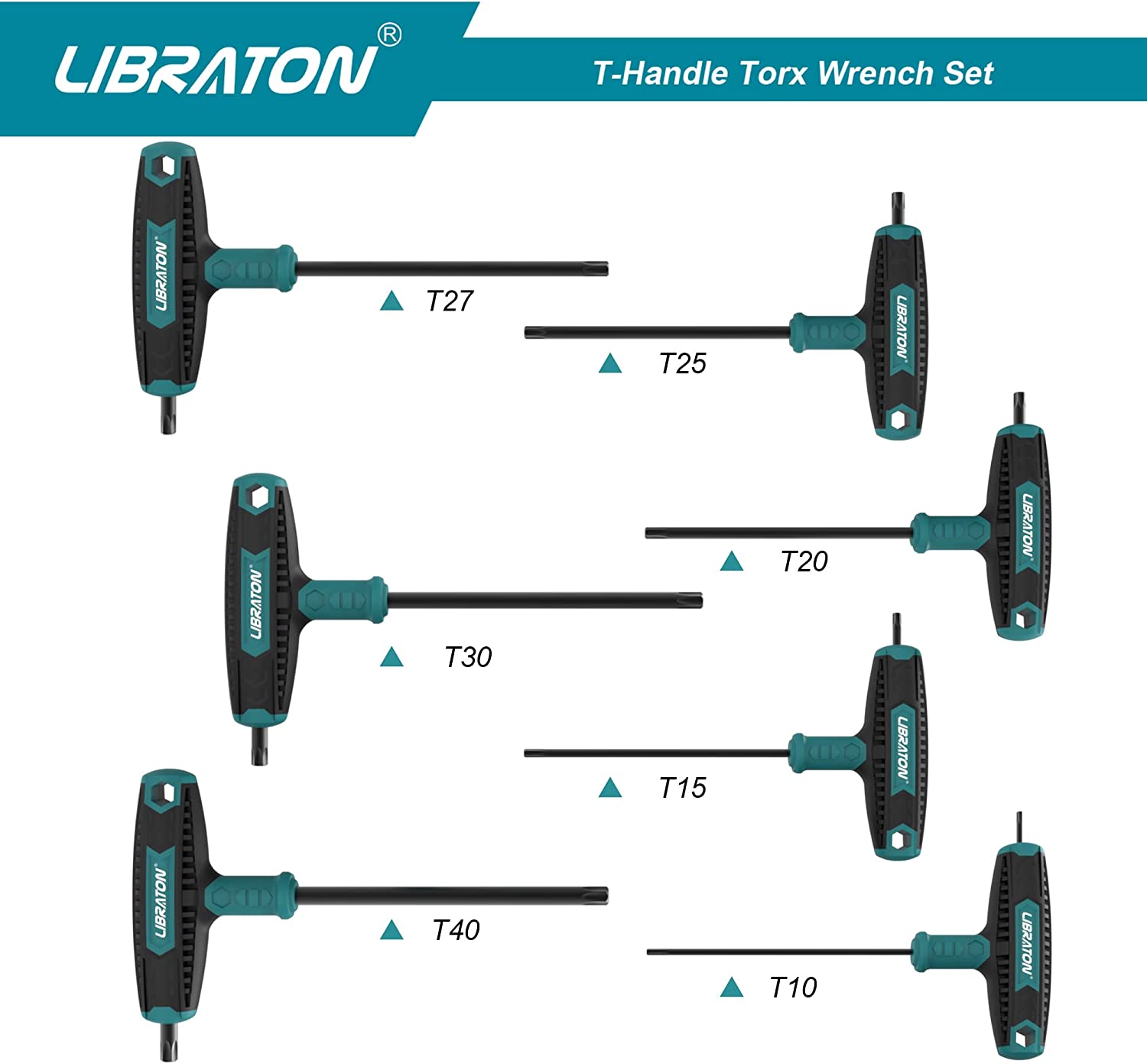 Libraton 7Pcs T-Handle Torx Key Set T Handle Wrench Set, Two-tip Design, T10-T40, Suitable for Torx Screws Auto Bike Repair Tool. 
