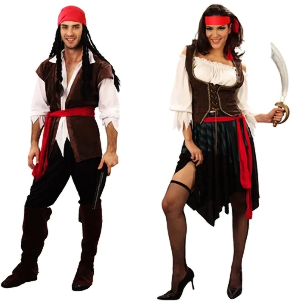 Pirate Cosplay Carnival Halloween Caribbean Pirates Couple Costume Captain Huntress Clubwear Play Suit Cosplay Fancy Party Dress