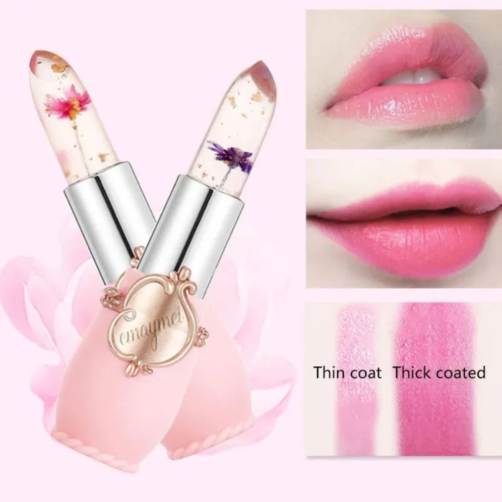 Temperature Color Change with Flower Inside Jelly LipBalm Moisturize Pink Lips Transparemt Lipstick. 